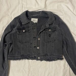 Black Distressed Cropped Black Denim Jacket